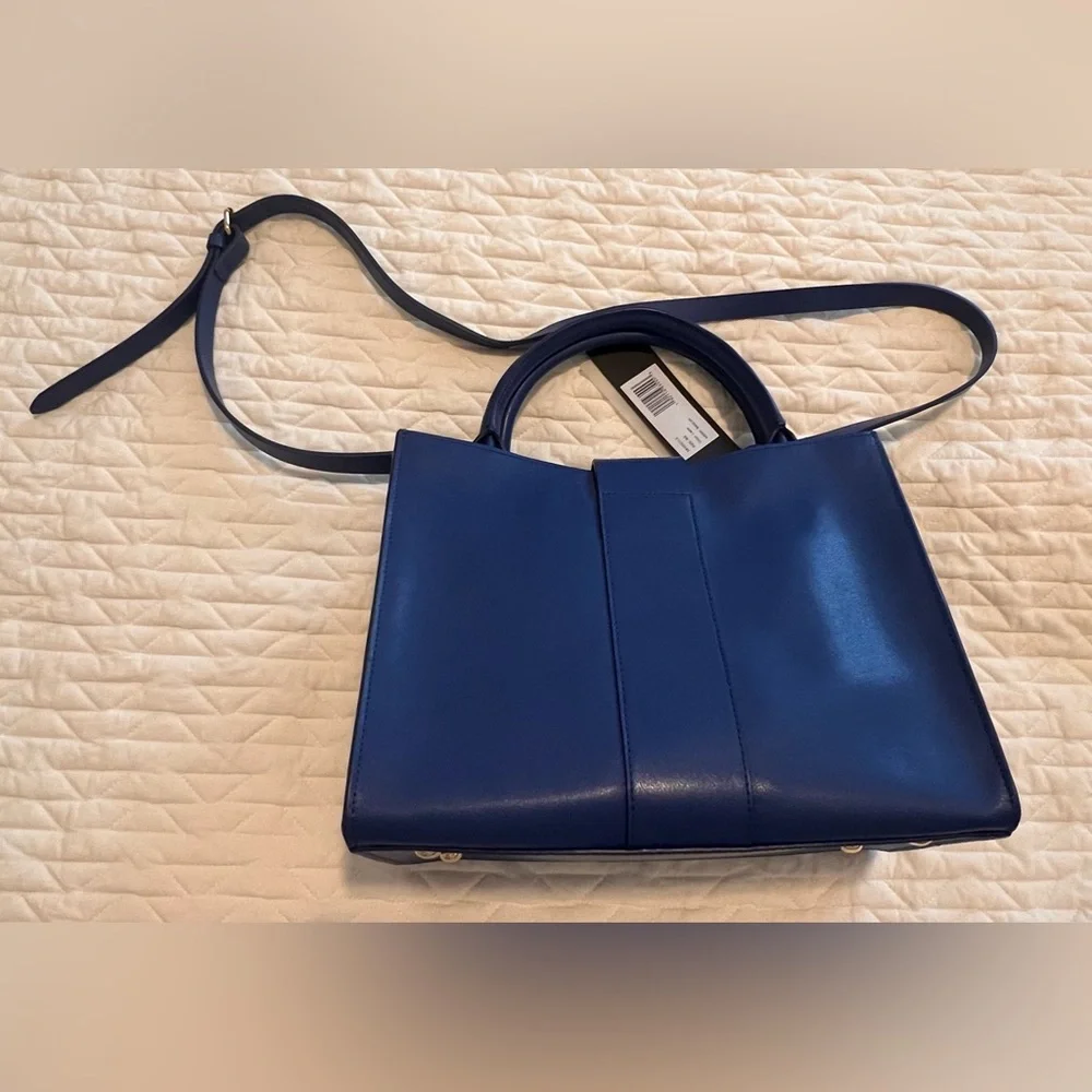 Halston Heritage Navy Blue Italian Leather Tote. NWT - Picture 4 of 6